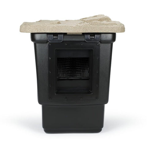 Aquascape Signature Series 1000 Pond Skimmer Front View with Rock on Top 43022