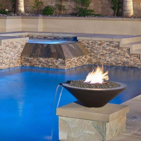Top Fires Round Concrete Cazo Fire and Water Bowl by The Outdoor Plus OPT-24RFWM OPT-31RFWM OPT-36RFWM Sample Installation