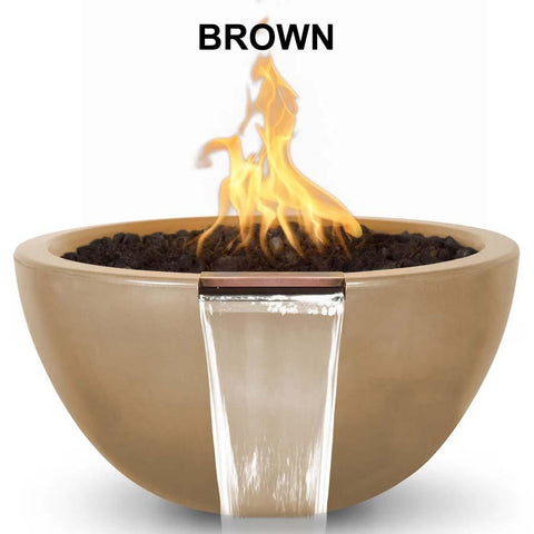 Top Fires Round Concrete Luna Fire and Water Brown Colored Bowl by The Outdoor Plus OPT-LUNFW30-BRN OPT-LUNFW38-BRN