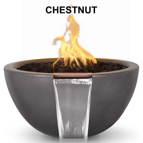 Top Fires Round Concrete Luna Fire and Water Chestnut Colored Bowl by The Outdoor Plus OPT-LUNFW30-CST OPT-LUNFW38-CST