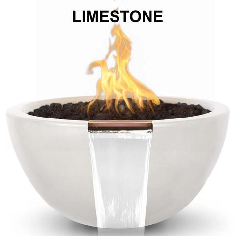 Top Fires Round Concrete Luna Fire and Water Limestone Colored Bowl by The Outdoor Plus OPT-LUNFW30-LIM OPT-LUNFW38-LIM