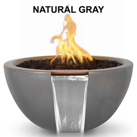 Top Fires Round Concrete Luna Fire and Water Natural Gray Colored Bowl by The Outdoor Plus OPT-LUNFW30-NGY OPT-LUNFW38-NGY
