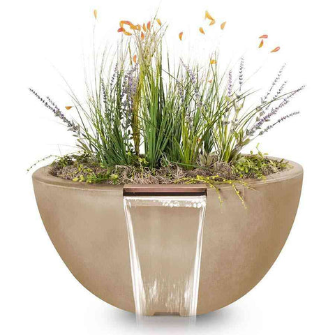 Top Fires Round Concrete Luna Brown Colored Plant and Water Bowl by The Outdoor Plus OPT-LUNPW30-BRN OPT-LUNPW38-BRN