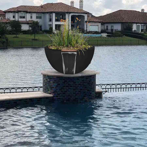 Top Fires Round Concrete Luna Plant and Water Bowl by The Outdoor Plus OPT-LUNPW30 OPT-LUNPW38 Sample Installation