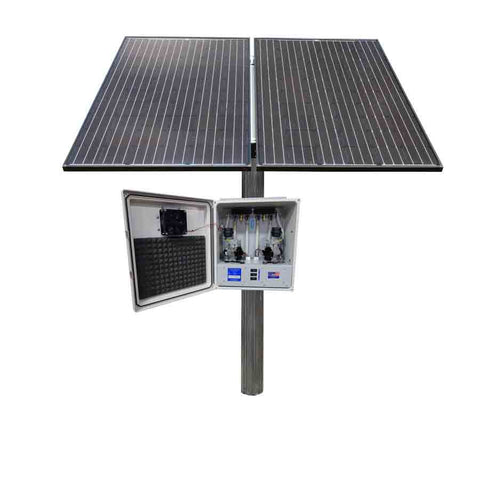 US Solar Mounts Subsurface Large Pond Aerator Kit - SLA-SD4-BLDC Solar Panel and Cabinet Mounted on a Post